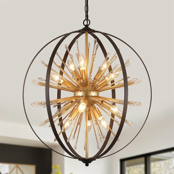 Modern Gold and Black Orb Chandelier